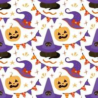 reeks van hand getekend waterverf illustraties voor halloween. heks hoed en bezemsteel, zwart kat, magie bal, spellen boek voor halloween decoratie stickers, verpakking en interieur ontwerpen, kaarten, affiches. vector