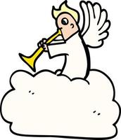 cartoon doodle engel op wolk met trompet vector