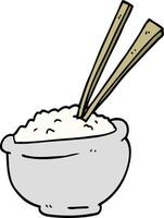 tekenfilm tekening kom van rijst- met eetstokjes vector