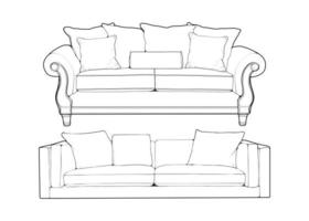 reeks van sofa of bankstel lijn kunst illustrator. reeks van schets meubilair voor leven kamer. vector illustratie.