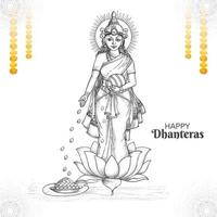 gelukkig dhanteras maa laxmi schetsen munten viering achtergrond vector