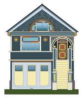 privaat twee verdiepingen huis met garage. gebrandschilderd glas in de ramen. vector illustratie geïsoleerd Aan wit achtergrond.