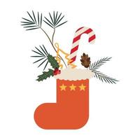 Kerstmis rood sok met net twijgen decoratie. vector illustratie