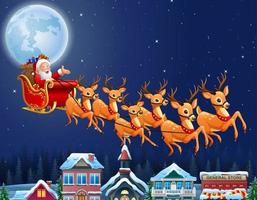 Kerstmisachtergrond met de kerstman die op zijn rendier-sleight rijdt vector