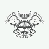 wijnoogst vikingen motiverende logo, label, embleem, insigne in retro stijl met citaat. monochroom grafisch kunst. vector illustratie.