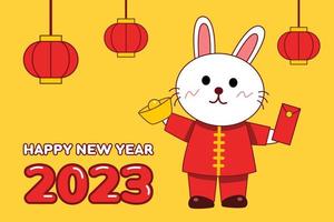 gelukkig nieuw jaar 2023 met schattig konijn tekenfilm. karakter ontwerp. vector illustratie