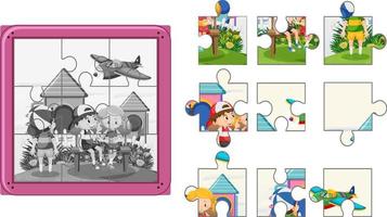 kinderen foto decoupeerzaag puzzel spel sjabloon vector