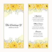 bruiloft menukaart sjabloon met gele bloemen vector