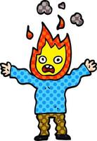 cartoon doodle man met hoofd in brand vector