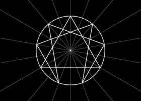 enneagram icoon, heilig geometrie, wit diagram logo sjabloon, vector illustratie geïsoleerd Aan zwart achtergrond