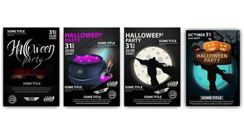 Halloween-feestaffiches met ketel en vogelverschrikker vector