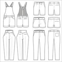 gewoontjes slijtage bodem verzameling, korte broek, broek, overall, en romper vector