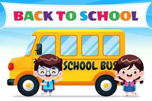 tekenfilm leerling met bus school- vector