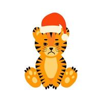 tijger zittend de kerstman hoed reeks vector
