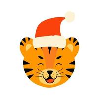 tijger gezicht hoofd de kerstman hoed reeks vector
