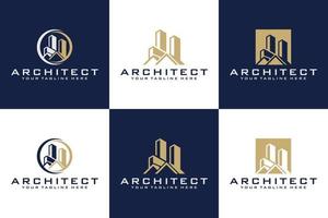 verzameling van architect ontwerp logo's, gebouwen, daken, steden vector