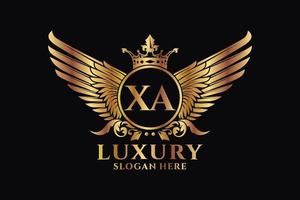 luxe Koninklijk vleugel brief xa kam goud kleur logo vector, zege logo, kam logo, vleugel logo, vector logo sjabloon.