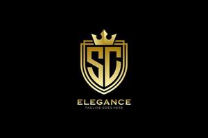 eerste sc elegant luxe monogram logo of insigne sjabloon met scrollt en Koninklijk kroon - perfect voor luxueus branding projecten vector