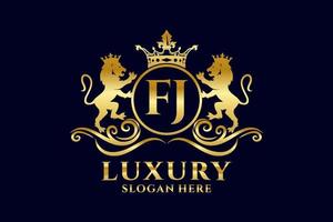 eerste fj brief leeuw Koninklijk luxe logo sjabloon in vector kunst voor luxueus branding projecten en andere vector illustratie.