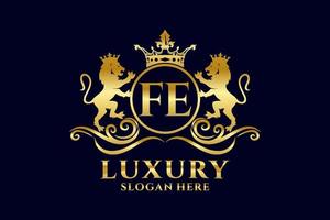 eerste fe brief leeuw Koninklijk luxe logo sjabloon in vector kunst voor luxueus branding projecten en andere vector illustratie.