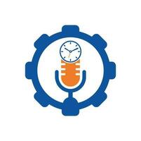 podcast tijd uitrusting vorm concept vector logo ontwerp sjabloon. mic klok vector logo ontwerp icoon.