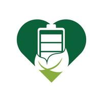 blad accu hart vorm concept logo ontwerp vector icoon. eco natuur en accu logo sjabloon ontwerp illustratie ontwerp.