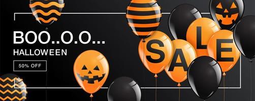 Halloween boo verkoop banner met ballonnen op zwart vector