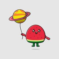 schattig tekenfilm watermeloen vlotter met planeet ballon vector