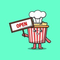tekenfilm popcorn Holding Open teken bord ontwerpen vector