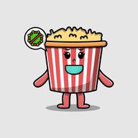 schattig tekenfilm popcorn gebruik makend van masker naar voorkomen virus vector