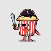 schattig tekenfilm mascotte karakter popcorn piraat vector