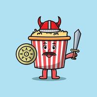 schattig tekenfilm popcorn viking piraat Holding zwaard vector