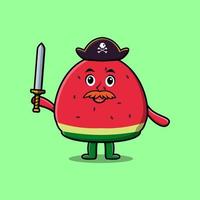 schattig tekenfilm mascotte karakter watermeloen piraat vector