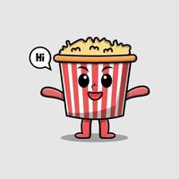 schattig tekenfilm popcorn met gelukkig uitdrukking vector