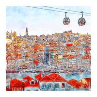 porto portugal aquarel schets hand getekende illustratie vector