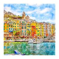 portovenere italië aquarel schets hand getekende illustratie vector