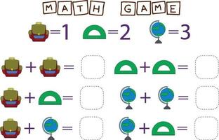 tellen spel met kleurrijk school- leveranciers . peuter- werkblad, kinderen werkzaamheid vel, afdrukbare werkblad vector