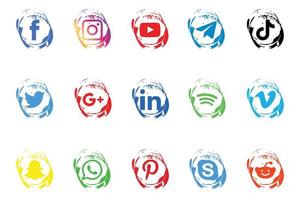 borstel sociaal media populair icoon verzameling. facebook, youtube, tiktok, telegram, whatsappen, skype vector