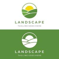 groen landschap logo creatief sjabloon ontwerp met bouwland of plantages en heuvels.logo voor natuurlijk en agrarisch producten. vector