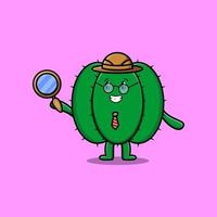 schattig tekenfilm karakter cactus detective vector