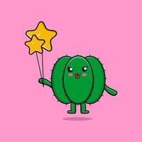 schattig tekenfilm cactus drijvend met ster ballon vector