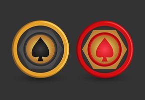 goud en rood poker chips, met schoppen symbool, spel ontwerp elementen, 3d vector illustratie,
