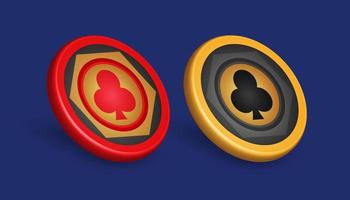 goud en rood poker chip, met diamant symbool, spel ontwerp elementen, 3d vector illustratie