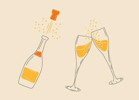 twee Champagne bril met Champagne fles. vector in tekenfilm stijl. allemaal elementen zijn geïsoleerd