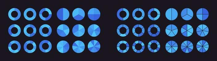 verzameling van cirkeldiagrammen verdeeld in delen of sectoren vector