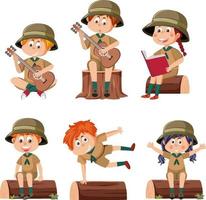 kinderen in camping kleding vector