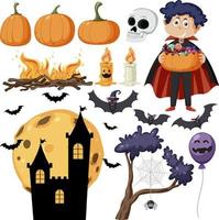 halloween tekenfilm karakter en elementen reeks vector