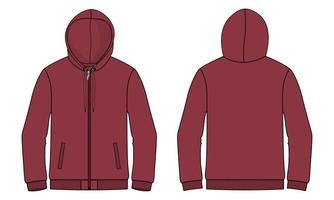 lange mouw hoodie technische mode platte schets vector illustratie sjabloon voor- en achterkant uitzicht.