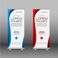 moderne roll-up banners met gebogen rode en blauwe rand vector