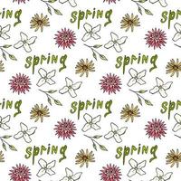 naadloos patroon met voorjaar bloemen en bladeren Aan wit achtergrond. vector afbeelding.